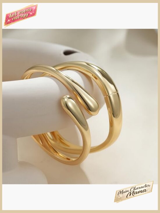 Chunky Twist Cuff Bangle Bracelet Set Modern Elegant Adjustable Gold Plated - Picture 7 of 7